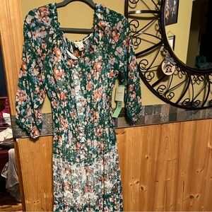 Fig and Flower Green Floral Maxi Dress Size Petite XL